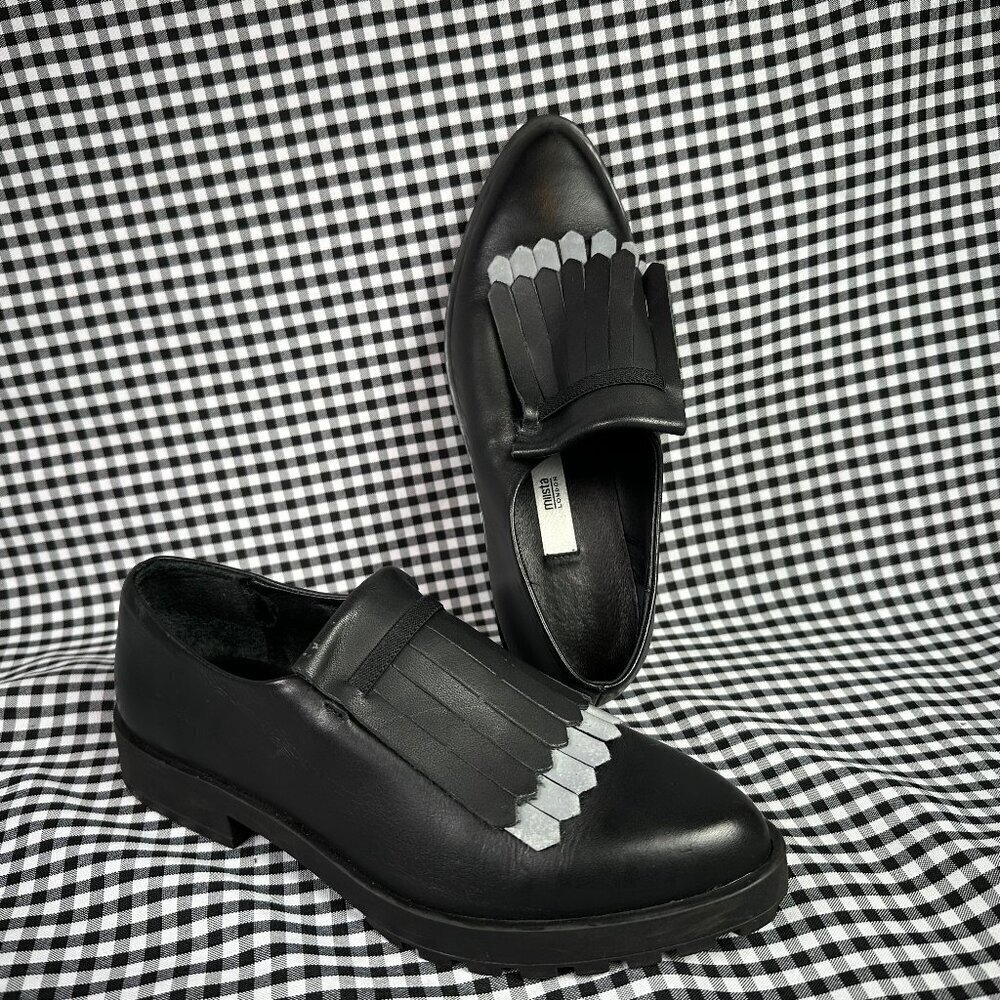 Miista Juliette Loafer Fringe Black Reflective Silver Shoe Womens EU 36 / US 5.5